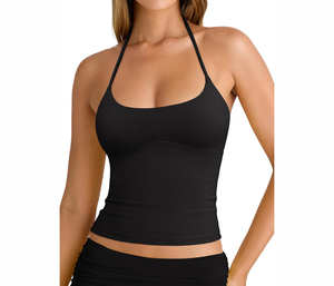 Top Corto de Diseño Único para Mujer, Ligero, Informal, Transpirable, de Secado Rápido, Mezcla de Poliéster/Algodón de Alta Calidad - Product Image 1