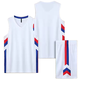 Ensemble de maillot de basket sans manches blanc, col en V, polyester respirant, unisexe, vêtements de sport pour adultes, impression sublimée - Product Image 2