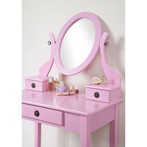 Set Elegante e Alla Moda di Tavolo da Trucco e Sgabello in Legno Rosa Moniys - Product Image 4