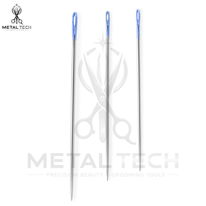 Aiguilles à extensions de cheveux en acier inoxydable à œil bleu, nouveau design, aiguilles à tisser droites à grand œil de précision, ensemble professionnel - Product Image 4