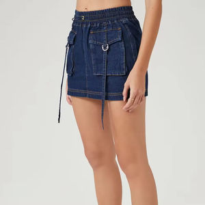 Jupe en jean de créateur pour femme, taille retournée, boutonnée sur le devant, légèrement délavée, style sexy, en coton - Product Image 4