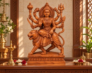 Estatua de Madera de la Diosa Maa Durga, Escultura Hindú Hecha a Mano, Decoración Religiosa para Templo, Puja, Hogar, Regalos Espirituales para el Hogar, Arte para Templo - Product Image 1