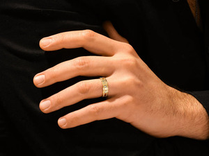 Yellow Gold Milgrain Flush <b>Set</b> Lab Grown Diamond <b>Men</b>’s Wedding Band <b>Ring</b> - Product Image 4