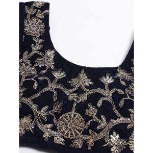 Belle couleur bleu marine Party Wear Designer brodé velours Lehenga Choli - Product Image 3