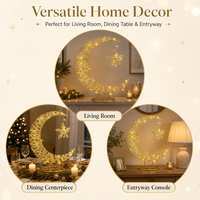 Lampe de table en forme de croissant de lune perlée en fer, réutilisable et durable, avec étoile suspendue, LED chaude, piles AA, pour la décoration intérieure, vente en gros, pour l'Aïd du Ramadan