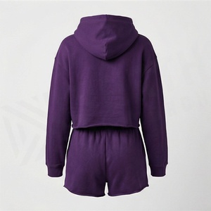 Conjunto de 2 Piezas para Mujer, Sudadera con Capucha de Felpa y Pantalones Cortos, Estilo Casual, Holgado, Largo por Encima de la Rodilla, para Primavera/Verano - Product Image 2