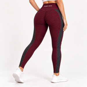 Leggings sans couture taille haute pour femme NOBAR WEAR, couleur bordeaux, effet push-up, longueur intégrale, pour la gym. - Product Image 1