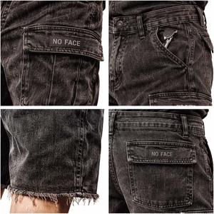 Pantalones Cortos de Mezclilla Cargo para Hombre con Logotipo Personalizado, Lavado Ácido, Negros, con Múltiples Bolsillos, Estilo Urbano, Rotos, Venta al Por Mayor - Product Image 6