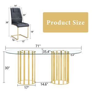 Set da Pranzo di Lusso con Tavolo Ovale in Vetro Temperato da 71 Pollici, Sedie in PU Nero di Alta Qualità con Doppia Colonna Dorata, Set 5 Pezzi Tavolo e Sedie Leggeri - Product Image 4
