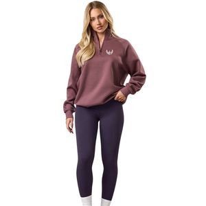 Sweat-shirt en molleton violet poussiéreux à manches raglan pour femme, coupe oversize, à col cheminée, manches longues, style streetwear décontracté, coupe ample, pour usage quotidien - Product Image 1