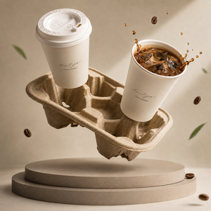 Plateau de transport jetable pour quatre gobelets, idéal pour les cafés, les boissons à emporter et le service traiteur - Product Image 1