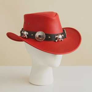 Red Punk Style Cowboy <b>Hat</b> With Skull Buckle <b>Band</b> Unisex Adult Party Accessory Spring Summer Wear By Advantage Impex - Product Image 2