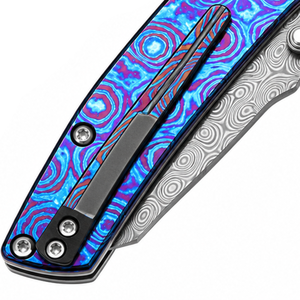 Couteaux pliants à manche à motif bleu-violet avec lame à motif style Damas, clip de poche, design décoratif pour un usage quotidien - Product Image 5