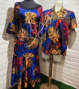 Conjunto de Camisa Hawaiana Aloha para Hombre y Vestido Samoano Puletasi con Volantes, Personalizado, Tallas Grandes, Disfraces para Parejas - Product Image 1