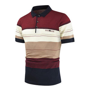 Polo à manches courtes pour homme, color block, rayé, respirant, décontracté, col chemise, été - Product Image 5