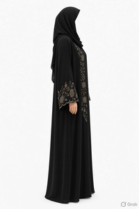 Abaya noire brodée pour femmes musulmanes, robe longue, hijab, robe florale perlée, tenue pour événements à la mosquée - Product Image 3