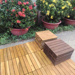 Dalles de terrasse carrées en acacia imperméables à emboîtement DIY 300x300mm pour la décoration intérieure/extérieure de la maison, du jardin, de la piscine, de la terrasse, de la cour - Product Image 4