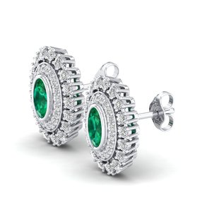 REYES Luxury 14K Solid Gold IGI Certified Diamond Screw <b>Back</b> Stud <b>Earrings</b> Oval Cut 0.86 Carat Emerald Gemstone Fine Jewelry - Product Image 3