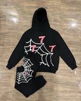 Conjunto Deportivo Personalizado para Hombre con Estampado de Telaraña, Sudadera con Capucha y Pantalones Deportivos