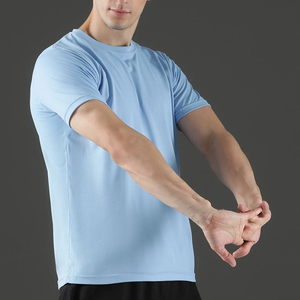 Camiseta de Manga Corta para Hombre, Cuello Redondo, Color Rojo Sólido, Informal, de Algodón, Lisa, Teñida, Corte Regular - Product Image 5