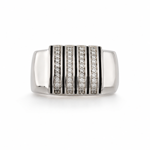 925 Sterling <b>Silver</b> Diamond <b>Mens</b> Signet <b>Ring</b> High Polish Geometric Stripe Design Wedding Party Gift Jewelry Band - Product Image 2