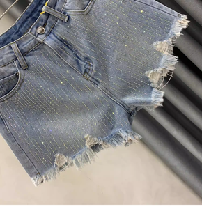 Shorts de Mezclilla para Mujer, OEM ODM, Personalizados con Pedrería, Cintura Alta, Elásticos, Casuales de Verano, al por Mayor - Product Image 6