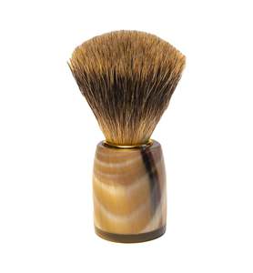 Pinceau à raser haut de gamme fait main, poli, en corne de buffle bio, imperméable, avec poils de blaireau véritable et manche en corne animale, design classique pour rasage humide - Product Image 1