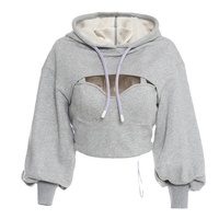 Vente en gros – Sweat à capuche court sexy pour femme, double couche, en molleton technique respirant, 20 % polyester, 80 % coton, qualité supérieure, avec badge