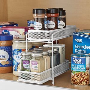 Organizador de Especias Extraíble de 2 Niveles, Cesta de Almacenamiento de Metal Blanca para Cocina, 4.5" X 11" - Product Image 4