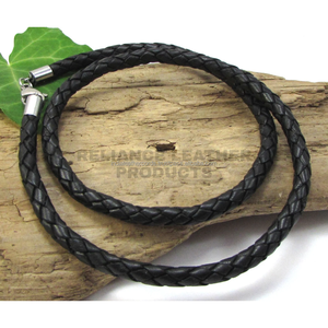 Cordon en cuir tressé rond véritable noir brillant de 5 mm, couleur personnalisée, assorti pour la fabrication de bijoux - Product Image 4