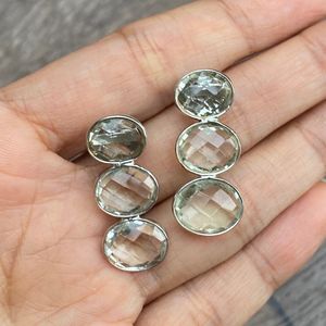 <b>Green</b> Amethyst Quartz Bezel Stud <b>Earring</b> - Round Shape Gemstone 925 Sterling Silver <b>Earring</b>, Faceted Gemstone Minimalist Jewelry - Product Image 1