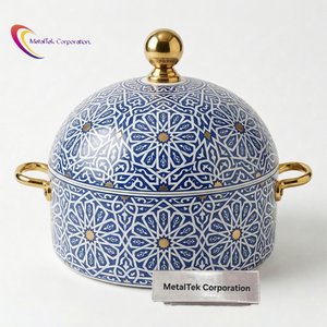 Luxury 3 Piece Stainless Steel Enamel Coated Moroccan Style Insulated Casserole <b>Set</b> Hot <b>Pot</b> Food Warmer Serving Dish Stock <b>Pot</b> - Product Image 2