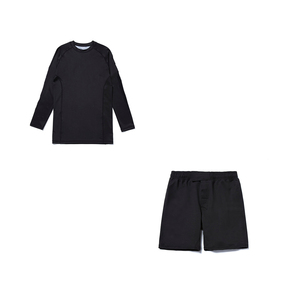 Ensemble Rash Guard Unisexe Noir à Manches Longues avec Short à Ceinture Orange Séchage Rapide pour Arts Martiaux Coupe Classique Adulte - Product Image 3
