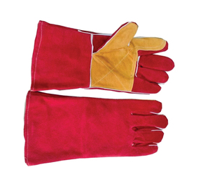 Extra Long Leather Welding <b>Gloves</b> Red Yellow Fleece Lined Molten Metal Splash Test <b>Type</b> B Straight Thumb MIG TIG Customizable - Product Image 5