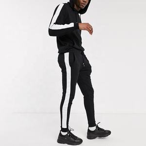 Conjunto de Sudadera con capucha para hombre, chándal de rayas laterales liso personalizado, color negro - Product Image 4