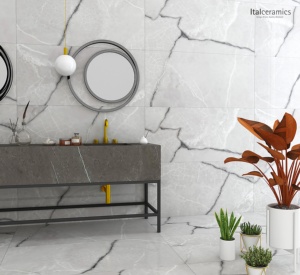 Nom du produit : Carrelage en porcelaine effet marbre gris Eros – Surface en pierre grise de luxe moderne - Product Image 1