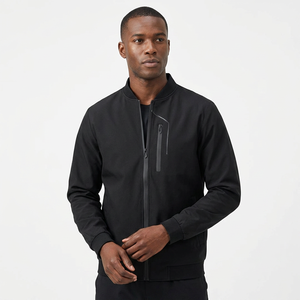 Chaqueta Negra para Hombre, Forro Polar, Cierre de Cremallera, Cuello Alto Informal, para Otoño - Product Image 2