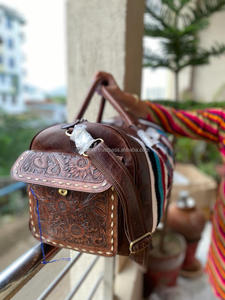 Nuevo Real hecho a mano estilo Vintage azteca Tooled bolsas de lona de cuero personalizado occidental tejido a mano bolsas de viaje grandes de cuero de lana - Product Image 3