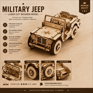 <b>DIY</b> Military Jeep Laser Cut Wooden Model <b>Kit</b> Premium 3D Puzzle Assembly Toy for Collectors Hobbyists Kids and Home Display Decor - Product Image 5