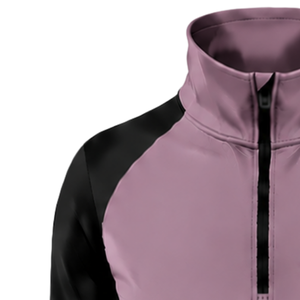Women Quarter Zip Athletic <b>Top</b> Mauve Long Sleeve Fitted Sports Training Shirt High Collar <b>Thumbhole</b> Performance Activewear - Product Image 6