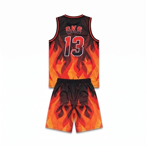 Conjunto de Camiseta y Pantalones Cortos de Baloncesto con Estampado de Llamas Personalizado, Uniforme de Equipo Sublimado Rojo Naranja, Ropa Deportiva Transpirable para Hombre y Jóvenes - Product Image 2