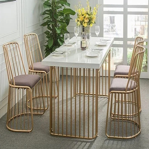 Mesas de Comedor Rectangulares con Tapa de Mármol, Mesa de Comedor de Lujo para 4 Personas, Mesa de Comedor de Metal con Tapa de Mármol Blanco - Product Image 4