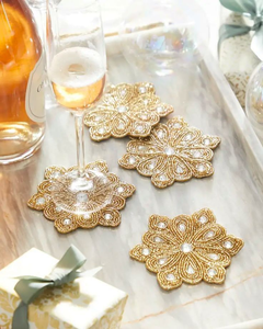 Ensemble de dessous-de-verre en perles de rocaille faites à la main, best-seller, designs uniques pour le thé, le café, le vin, etc. - Tapis/sous-verre perlé entièrement fait main - Product Image 5