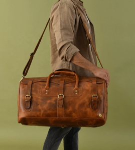 Leather Weekender Duffel Bag Zipper Closure Travel Bag Durable Brown Leather Made Handle Shoulder Strap Traveling Bags - Product Image 5
