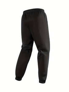 Men's Black Sweatpants Mid Waist Drawstring Casual Joggers Pockets Autumn Wear Loose Breathable Thermal-lined Knitted Cotton - Product Image 2