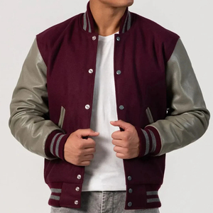 Nouvelle veste varsity en toile personnalisée avec patchwork en laine sherpa, col montant, logo sur le devant, veste varsity d'hiver pour hommes - Product Image 5