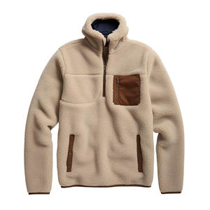 Chaqueta Impermeable de Forro Polar Beige para Hombre, con Cierre de Cremallera de un Cuarto, Bolsillo Frontal, Teñido Liso, Hecha a Medida, Cálida, Informal, para Invierno, Corte Regular - Product Image 4
