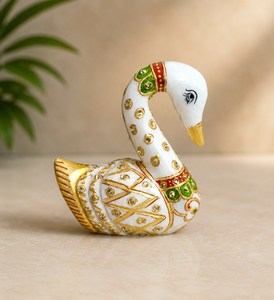 Handcrafted Marble Swan Statue Handpainted Gold Foil Stone Work Animal Figurine Modern Design Nirmala Handicrafts Tabletop <b>Decor</b> - Product Image 1