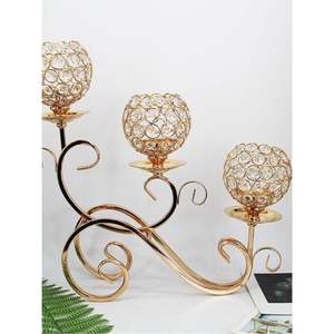 Wholesale Elegant <b>Crystal</b> Drop Gold Candelabra Candle <b>Stand</b> 5 Lights <b>Crystal</b> Wedding Candelabra Tabletop Decoration Centerpiece - Product Image 4