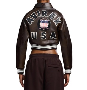 Avirex Women's High Quality Dyed Breathable Women Cropped <b>Leather</b> Avirex <b>Jackets</b> For Women Crew Neck Custom Color Avirex <b>Jackets</b> - Product Image 2